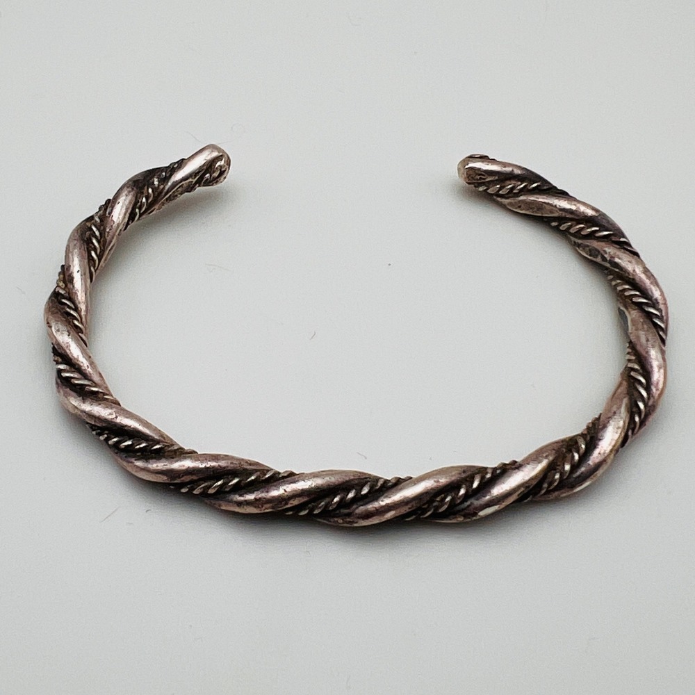 Vintage Twisted Cuff Bracelet Sterling Silver Rope Open Bangle Boho Southwestern